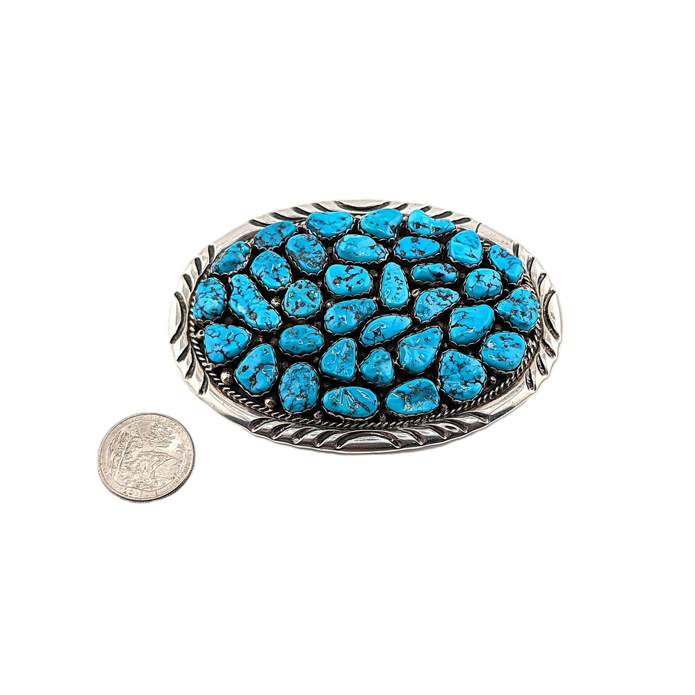 Vintage Native American Turquoise Nugget Cluster Belt‎ Buckle Fits 1" Belt** - Picture 6 of 8